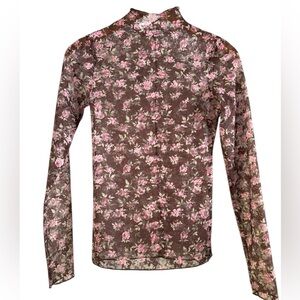 Very J Lace Mesh Floral Top NWT